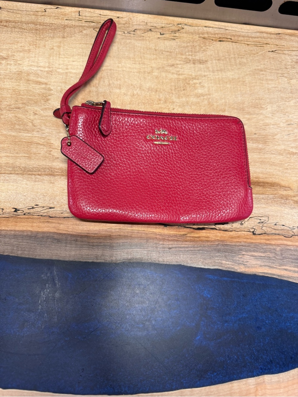Coach Double Zip Red Pebbled Leather Wristlet